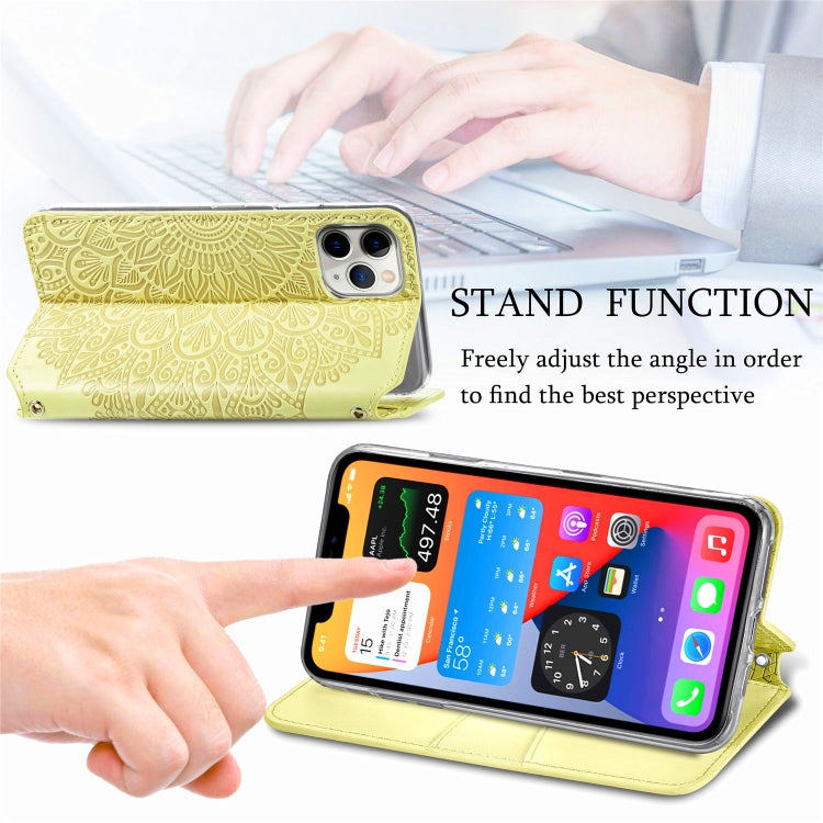 For iPhone 11 Blooming Mandala Embossed Pattern Magnetic Horizontal Flip Leather Case with Holder & Card Slots & Wallet