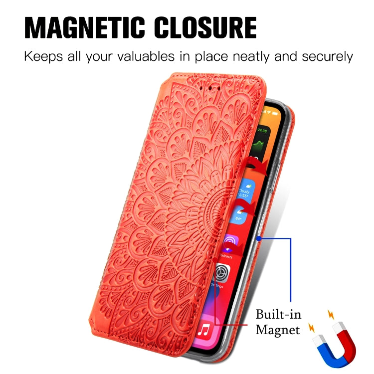 For iPhone 11 Pro Max Blooming Mandala Embossed Pattern Magnetic Horizontal Flip Leather Case with Holder & Card Slots & Wallet