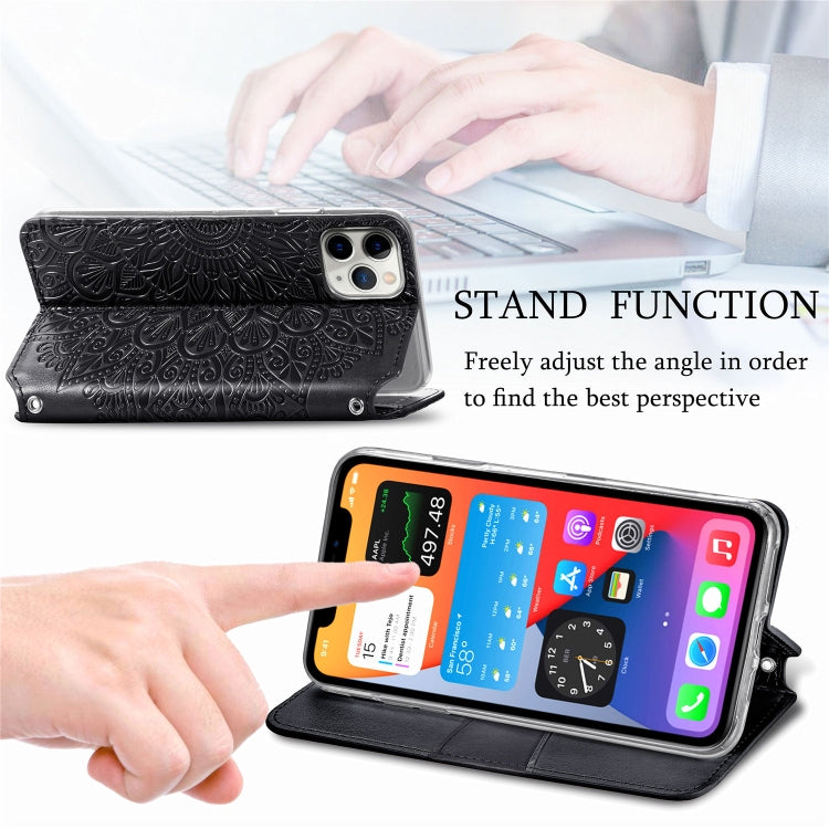 For iPhone 11 Pro Max Blooming Mandala Embossed Pattern Magnetic Horizontal Flip Leather Case with Holder & Card Slots & Wallet