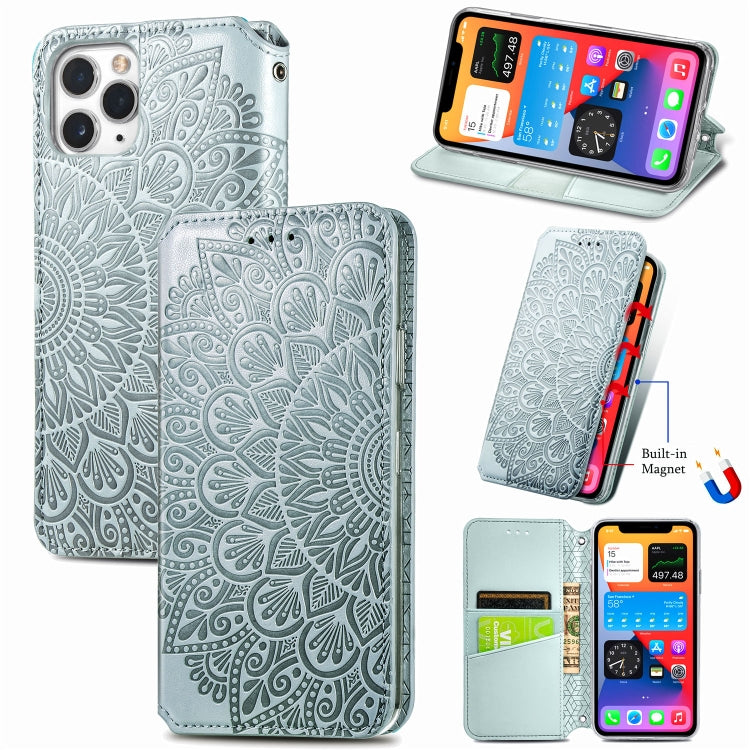 For iPhone 11 Pro Max Blooming Mandala Embossed Pattern Magnetic Horizontal Flip Leather Case with Holder & Card Slots & Wallet