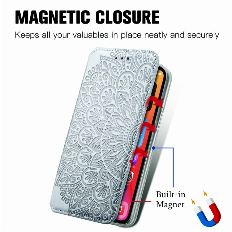 For iPhone 11 Pro Max Blooming Mandala Embossed Pattern Magnetic Horizontal Flip Leather Case with Holder & Card Slots & Wallet