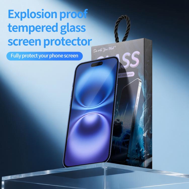 For iPhone 16 Do As You Wish Silk Screen Printed HD Tempered Glass Film - Black