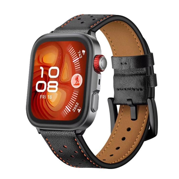 For Huawei Watch Fit Plum Blossom Holes Leather Watch Band