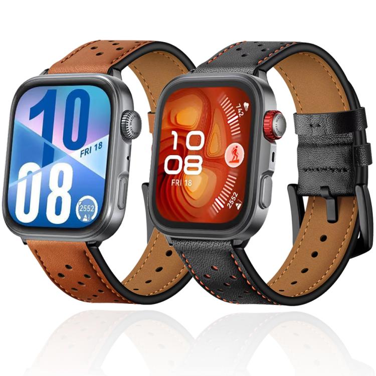 For Huawei Watch Fit 2 Plum Blossom Holes Leather Watch Band
