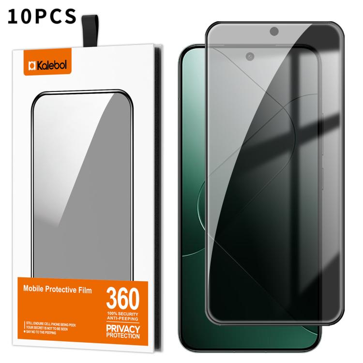 For Xiaomi 14 10pcs Kalebol High-Aluminum Screen-Printed Full-Coverage Black-Border Privacy Tempered Glass Film