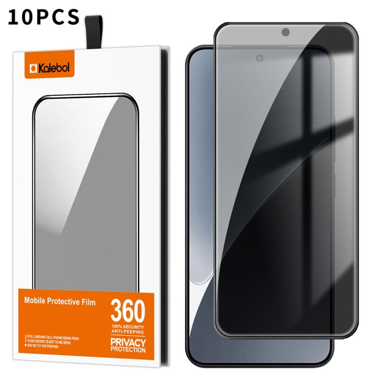 For Xiaomi 15 10pcs Kalebol High-Aluminum Screen-Printed Full-Coverage Black-Border Privacy Tempered Glass Film