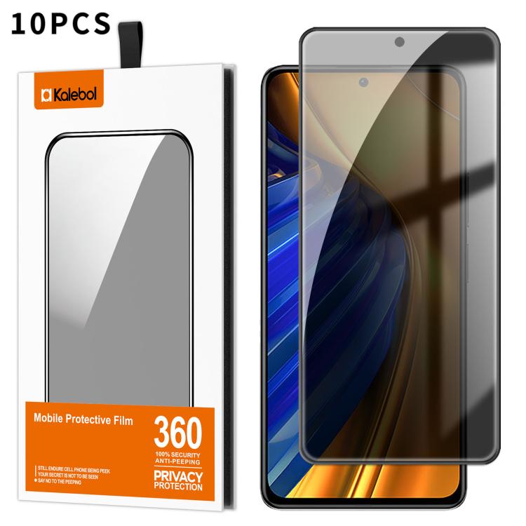For Xiaomi Poco F4 10pcs Kalebol High-Aluminum Screen-Printed Full-Coverage Black-Border Privacy Tempered Glass Film
