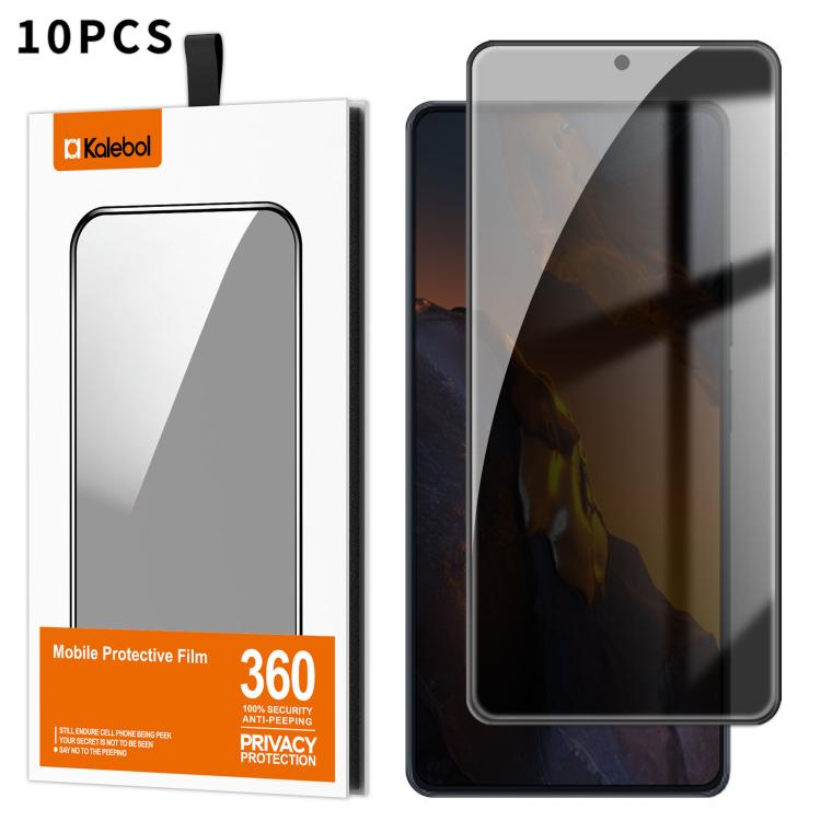 For Xiaomi Poco F5 10pcs Kalebol High-Aluminum Screen-Printed Full-Coverage Black-Border Privacy Tempered Glass Film