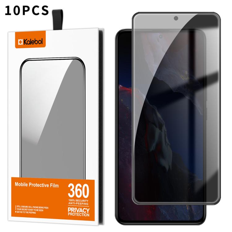 For Xiaomi Poco F5 Pro 10pcs Kalebol High-Aluminum Screen-Printed Full-Coverage Black-Border Privacy Tempered Glass Film