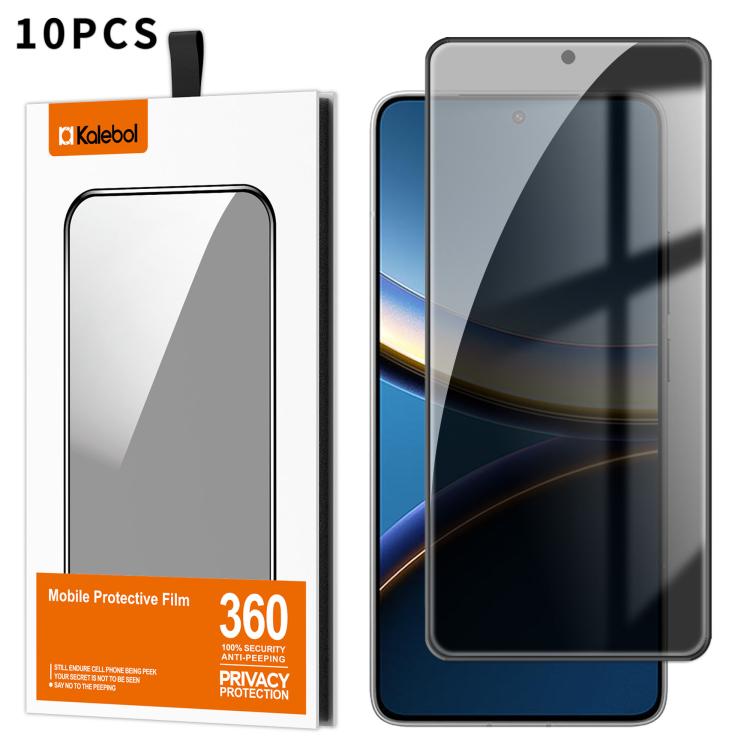 For Xiaomi Poco F7 Pro 10pcs Kalebol High-Aluminum Screen-Printed Full-Coverage Black-Border Privacy Tempered Glass Film