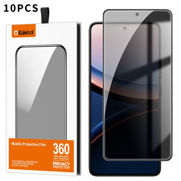 For Xiaomi Poco F7 Ultra 10pcs Kalebol High-Aluminum Screen-Printed Full-Coverage Black-Border Privacy Tempered Glass Film