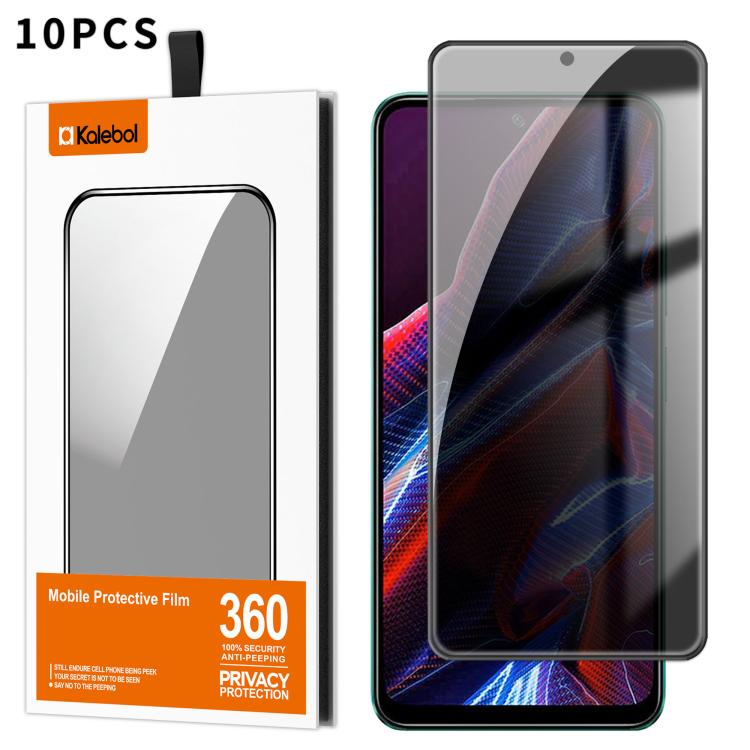 For Xiaomi Poco X5 10pcs Kalebol High-Aluminum Screen-Printed Full-Coverage Black-Border Privacy Tempered Glass Film