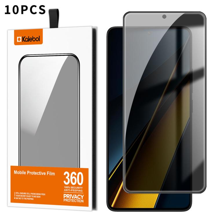 For Xiaomi Poco X6 Pro 5G 10pcs Kalebol High-Aluminum Screen-Printed Full-Coverage Black-Border Privacy Tempered Glass Film