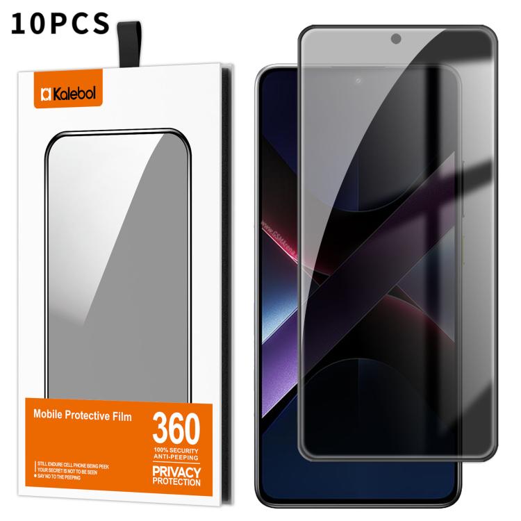 For Xiaomi Poco X7 Pro 10pcs Kalebol High-Aluminum Screen-Printed Full-Coverage Black-Border Privacy Tempered Glass Film