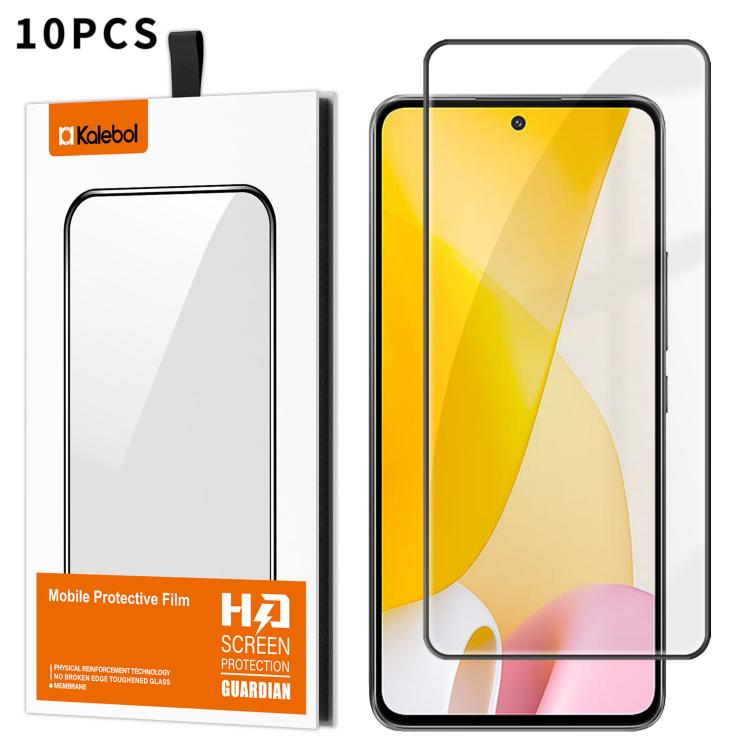 For Xiaomi 12 Lite 10pcs Kalebol High-Aluminum Screen-Printed Full-Coverage Anti-Fingerprint Black-Bordered HD Tempered Glass Film