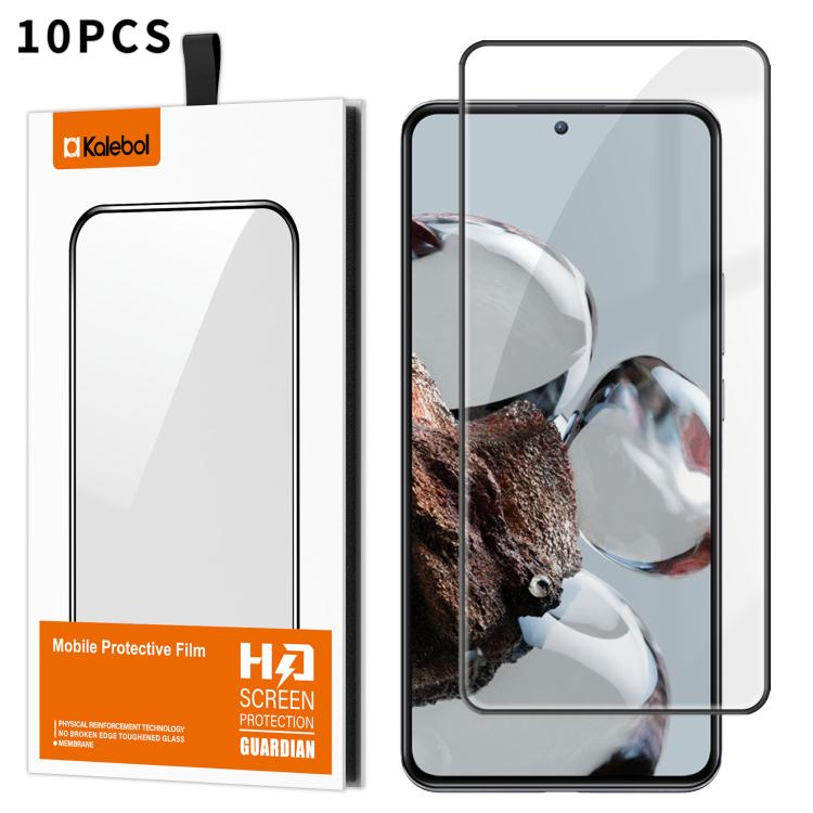 For Xiaomi 12T 10pcs Kalebol High-Aluminum Screen-Printed Full-Coverage Anti-Fingerprint Black-Bordered HD Tempered Glass Film