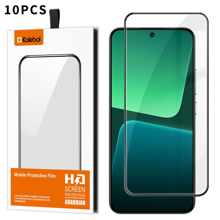 For Xiaomi 13 10pcs Kalebol High-Aluminum Screen-Printed Full-Coverage Anti-Fingerprint Black-Bordered HD Tempered Glass Film