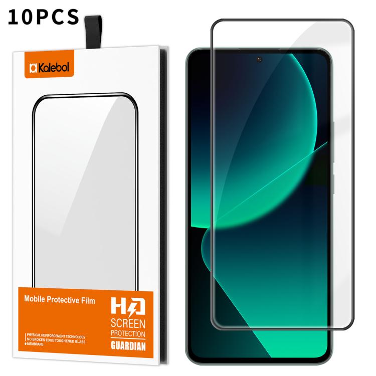 For Xiaomi 13T 10pcs Kalebol High-Aluminum Screen-Printed Full-Coverage Anti-Fingerprint Black-Bordered HD Tempered Glass Film