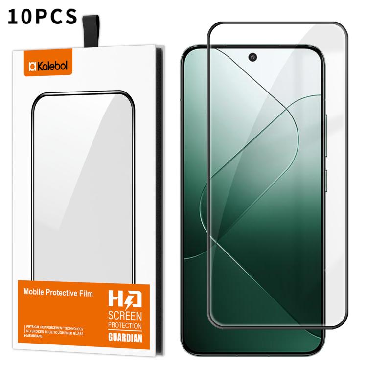 For Xiaomi 14 10pcs Kalebol High-Aluminum Screen-Printed Full-Coverage Anti-Fingerprint Black-Bordered HD Tempered Glass Film