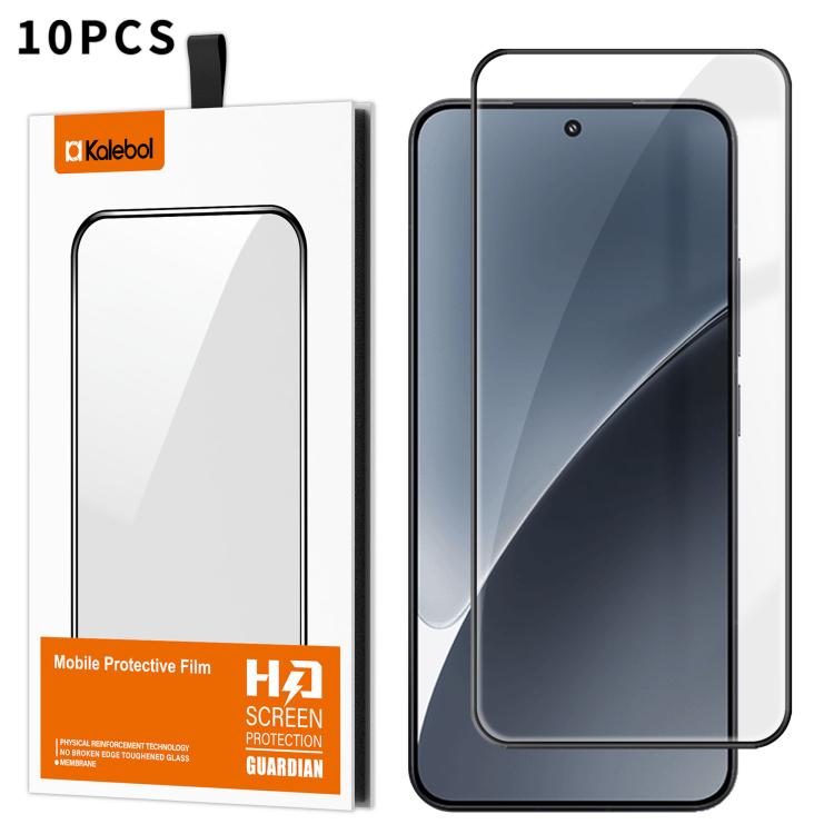 For Xiaomi 15 10pcs Kalebol High-Aluminum Screen-Printed Full-Coverage Anti-Fingerprint Black-Bordered HD Tempered Glass Film