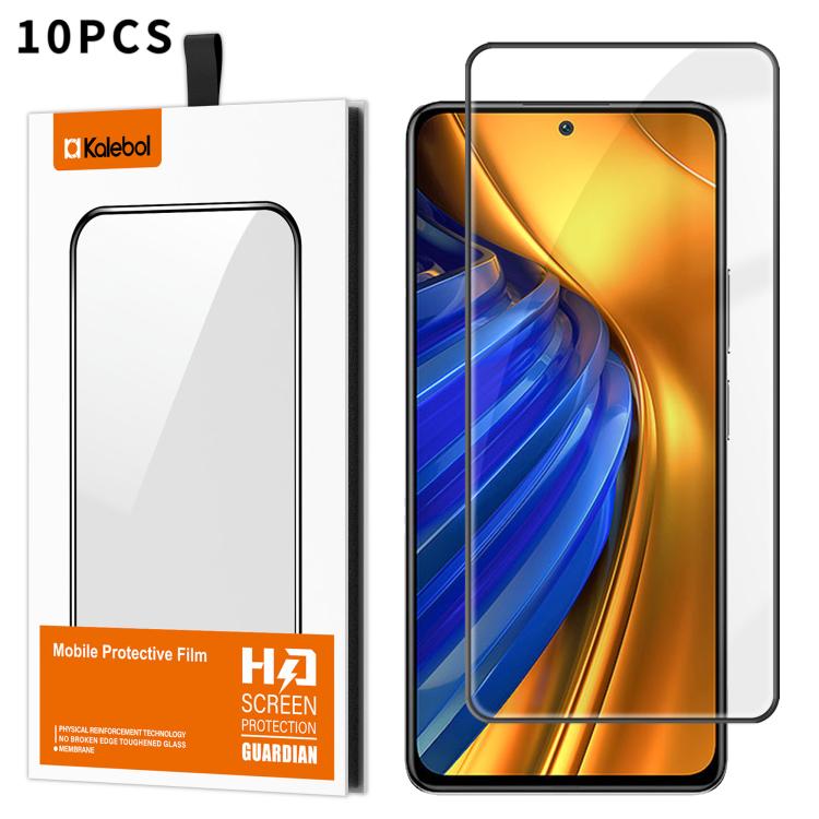 For Xiaomi Poco F4 10pcs Kalebol High-Aluminum Screen-Printed Full-Coverage Anti-Fingerprint Black-Bordered HD Tempered Glass Film