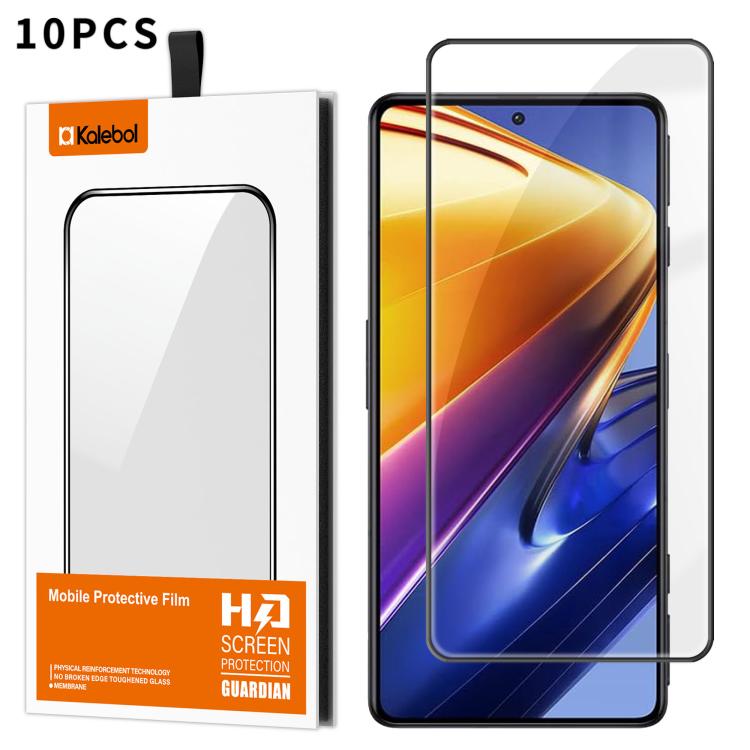 For Xiaomi Poco F4 GT 10pcs Kalebol High-Aluminum Screen-Printed Full-Coverage Anti-Fingerprint Black-Bordered HD Tempered Glass Film