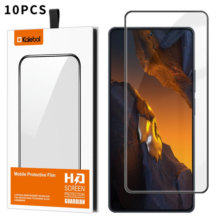 For Xiaomi Poco F5 10pcs Kalebol High-Aluminum Screen-Printed Full-Coverage Anti-Fingerprint Black-Bordered HD Tempered Glass Film