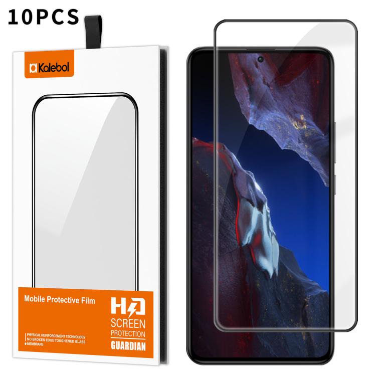 For Xiaomi Poco F5 Pro 10pcs Kalebol High-Aluminum Screen-Printed Full-Coverage Anti-Fingerprint Black-Bordered HD Tempered Glass Film