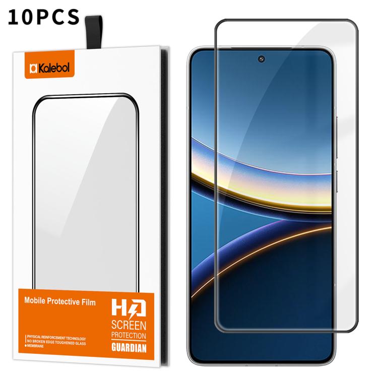 For Xiaomi Poco F7 Pro 10pcs Kalebol High-Aluminum Screen-Printed Full-Coverage Anti-Fingerprint Black-Bordered HD Tempered Glass Film