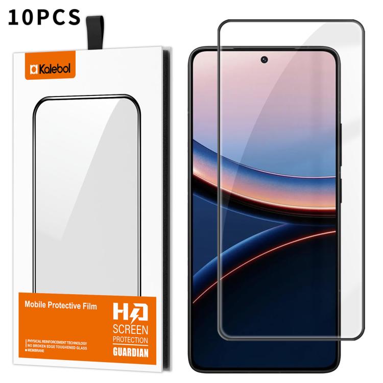 For Xiaomi Poco F7 Ultra 10pcs Kalebol High-Aluminum Screen-Printed Full-Coverage Anti-Fingerprint Black-Bordered HD Tempered Glass Film