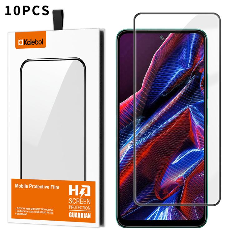 For Xiaomi Poco X5 10pcs Kalebol High-Aluminum Screen-Printed Full-Coverage Anti-Fingerprint Black-Bordered HD Tempered Glass Film