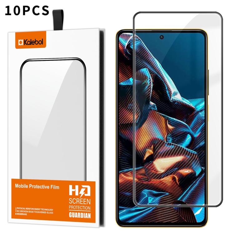 For Xiaomi Poco X5 Pro 10pcs Kalebol High-Aluminum Screen-Printed Full-Coverage Anti-Fingerprint Black-Bordered HD Tempered Glass Film
