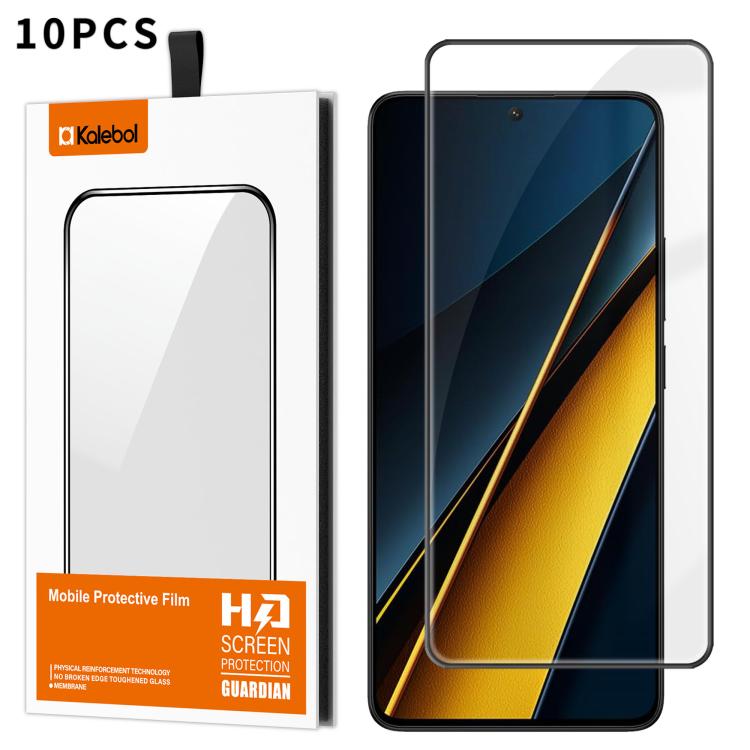 For Xiaomi Poco X6 Pro 5G 10pcs Kalebol High-Aluminum Screen-Printed Full-Coverage Anti-Fingerprint Black-Bordered HD Tempered Glass Film