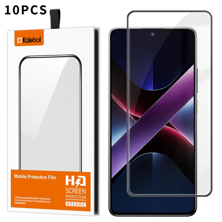 For Xiaomi Poco X7 Pro 10pcs Kalebol High-Aluminum Screen-Printed Full-Coverage Anti-Fingerprint Black-Bordered HD Tempered Glass Film