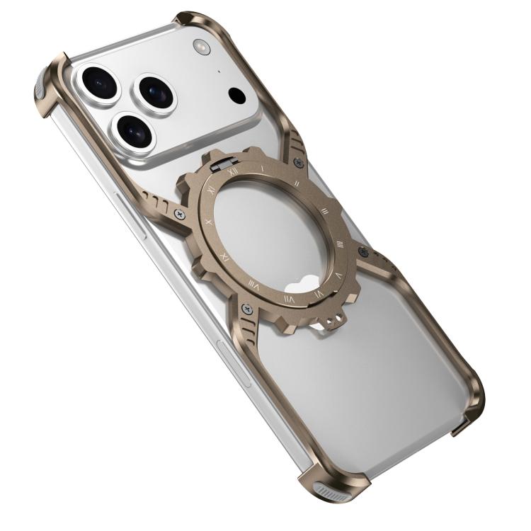 For iPhone 17 Pro Max Mechanical Gear MagSafe Holder Borderless Metal Phone Case