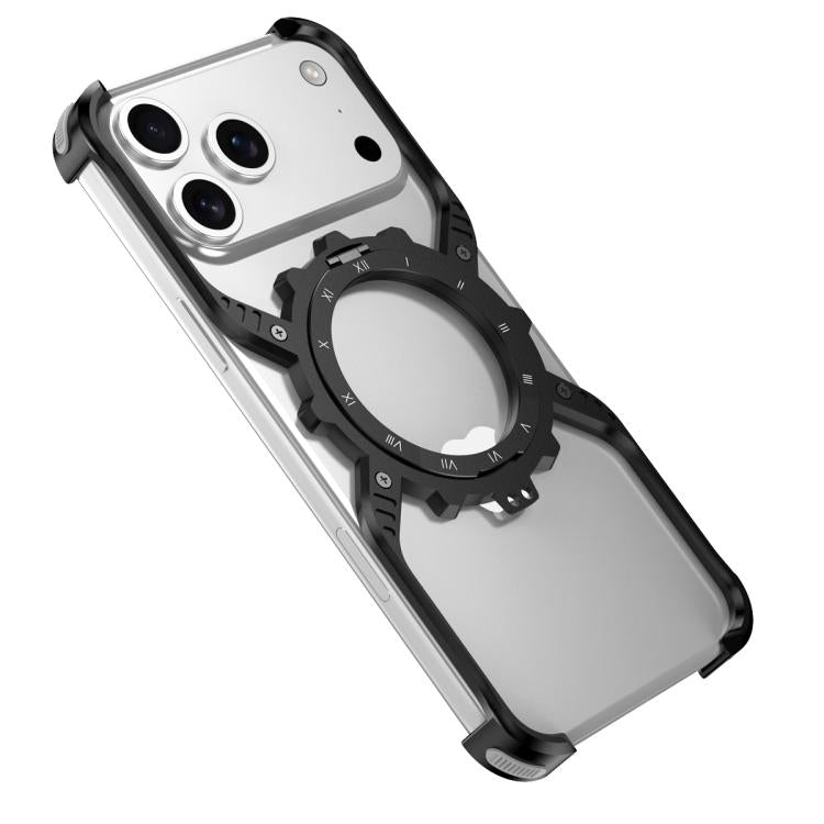 For iPhone 17 Pro Mechanical Gear MagSafe Holder Borderless Metal Phone Case