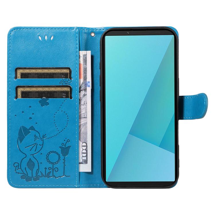 For Sony Xperia 10 VII Cat Bee Embossing Pattern Shockproof Leather Case