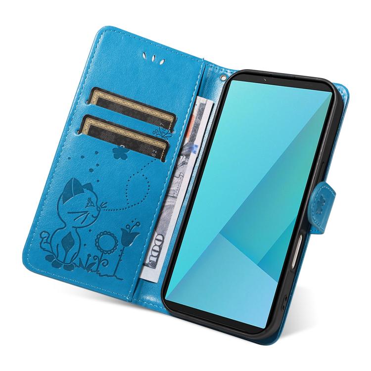 For Sony Xperia 10 VII Cat Bee Embossing Pattern Shockproof Leather Case