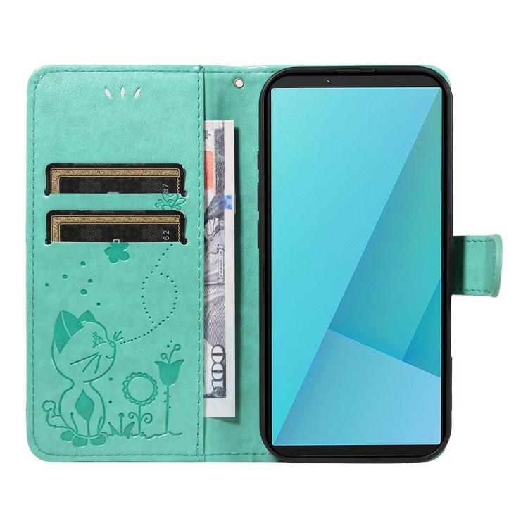 For Sony Xperia 10 VII Cat Bee Embossing Pattern Shockproof Leather Case