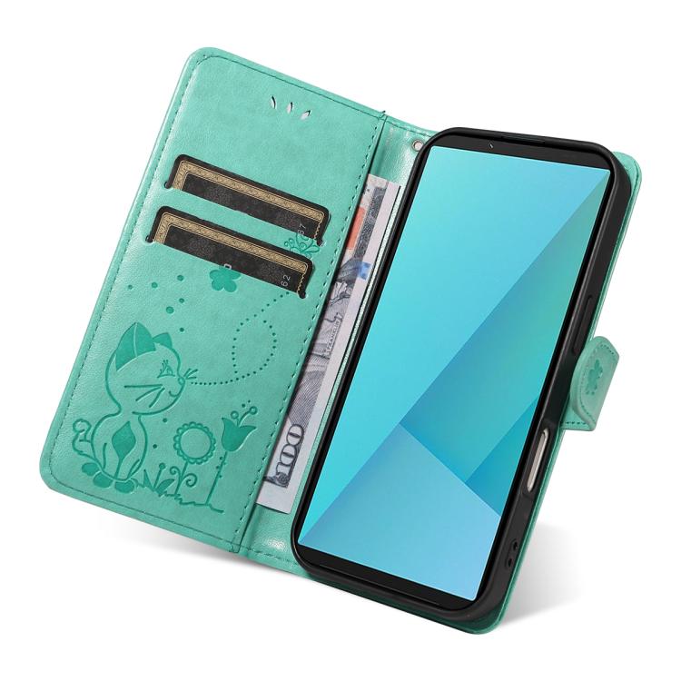 For Sony Xperia 10 VII Cat Bee Embossing Pattern Shockproof Leather Case