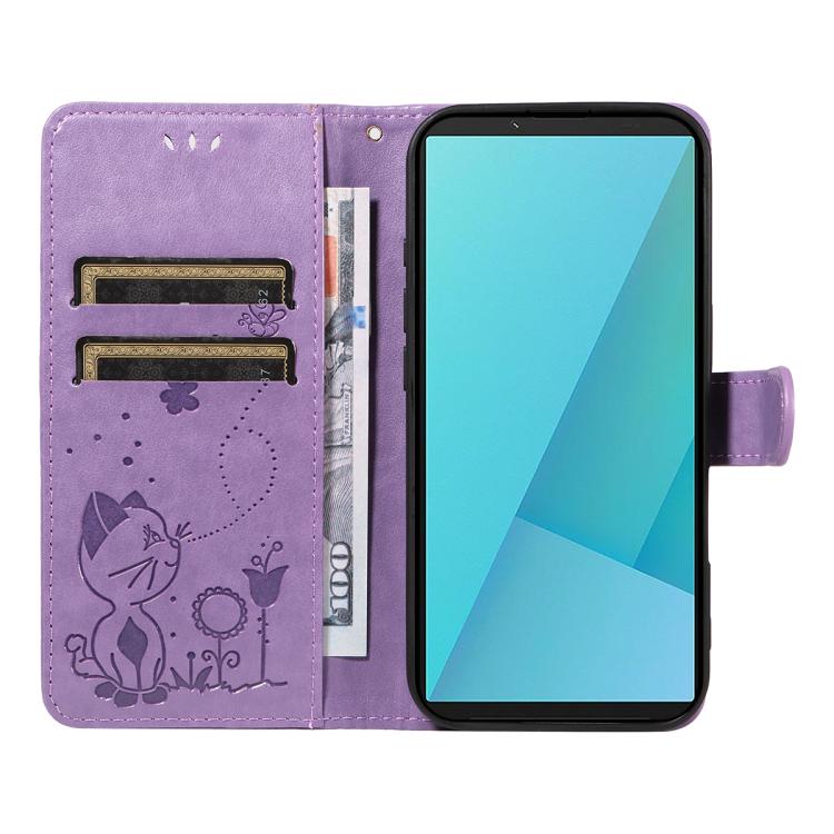 For Sony Xperia 10 VII Cat Bee Embossing Pattern Shockproof Leather Case