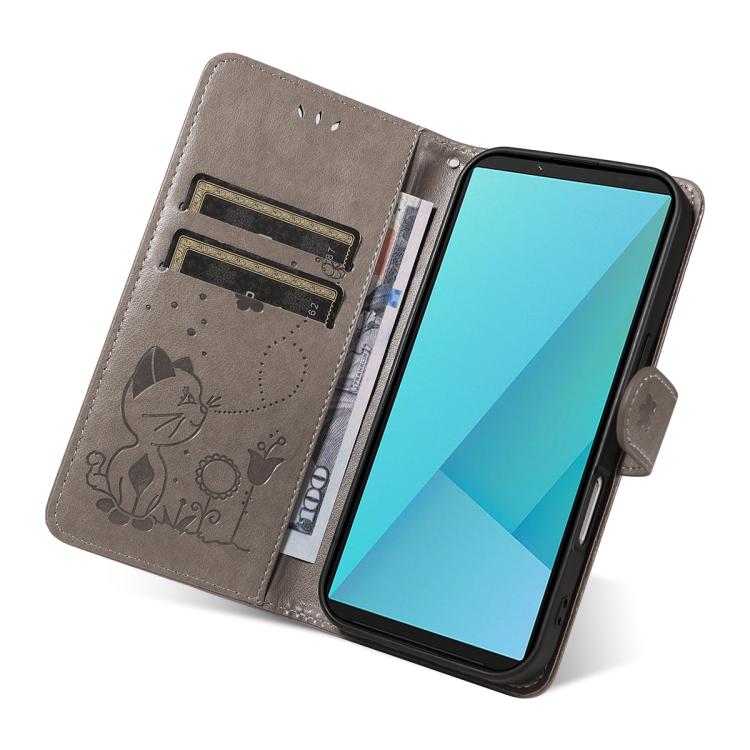 For Sony Xperia 10 VII Cat Bee Embossing Pattern Shockproof Leather Case