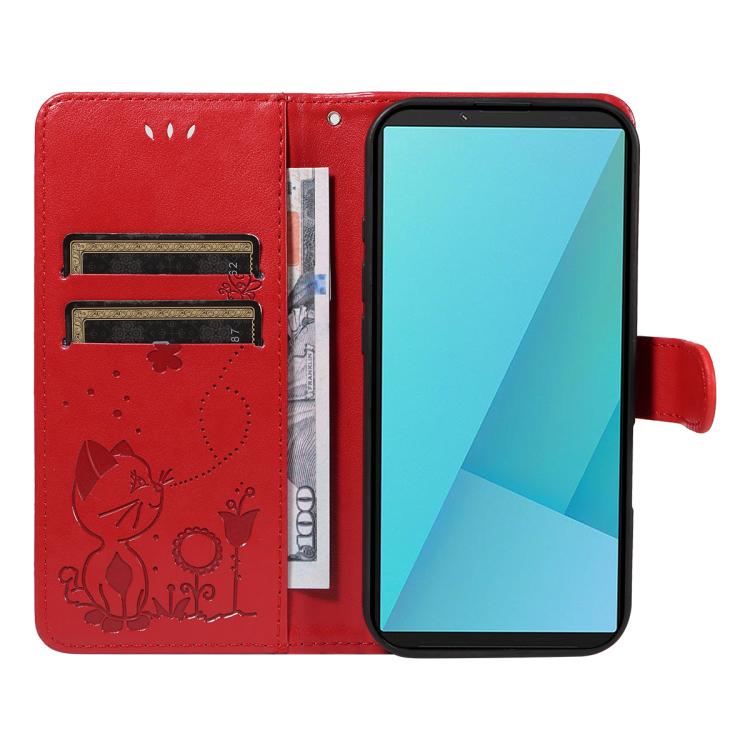 For Sony Xperia 10 VII Cat Bee Embossing Pattern Shockproof Leather Case