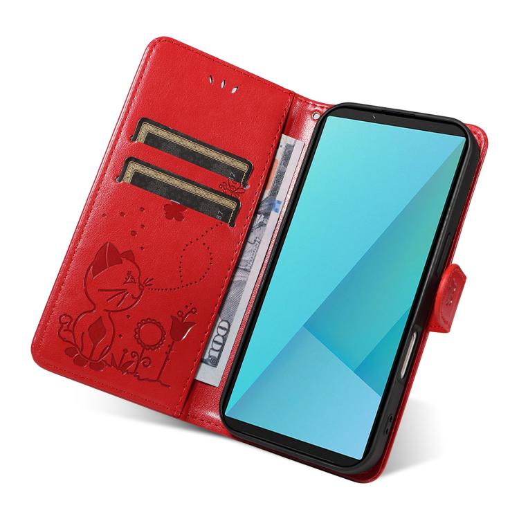 For Sony Xperia 10 VII Cat Bee Embossing Pattern Shockproof Leather Case