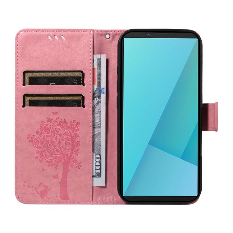 For Sony Xperia 10 VII Tree & Cat Embossed Pattern Flip Leather Phone Case