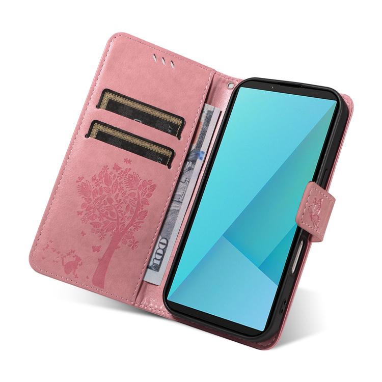 For Sony Xperia 10 VII Tree & Cat Embossed Pattern Flip Leather Phone Case