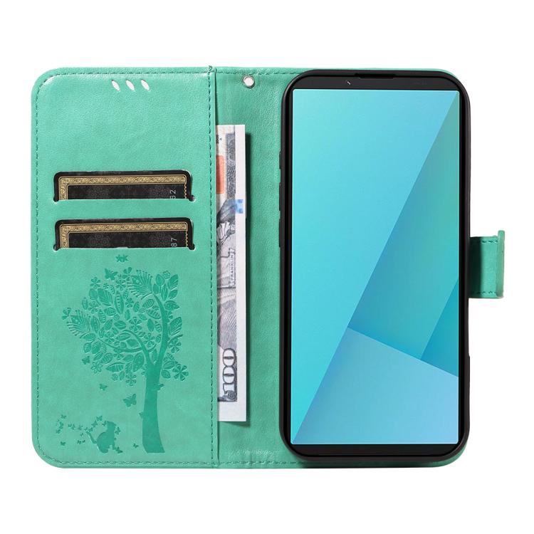For Sony Xperia 10 VII Tree & Cat Embossed Pattern Flip Leather Phone Case