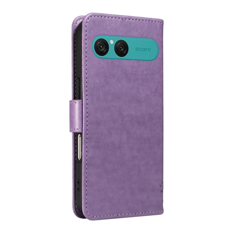 For Sony Xperia 10 VII Tree & Cat Embossed Pattern Flip Leather Phone Case
