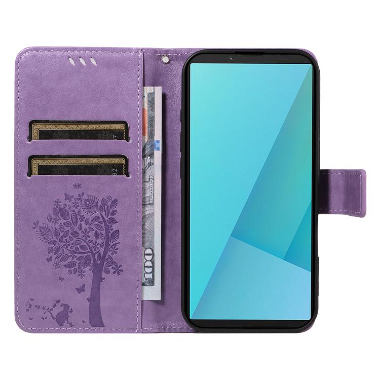 For Sony Xperia 10 VII Tree & Cat Embossed Pattern Flip Leather Phone Case