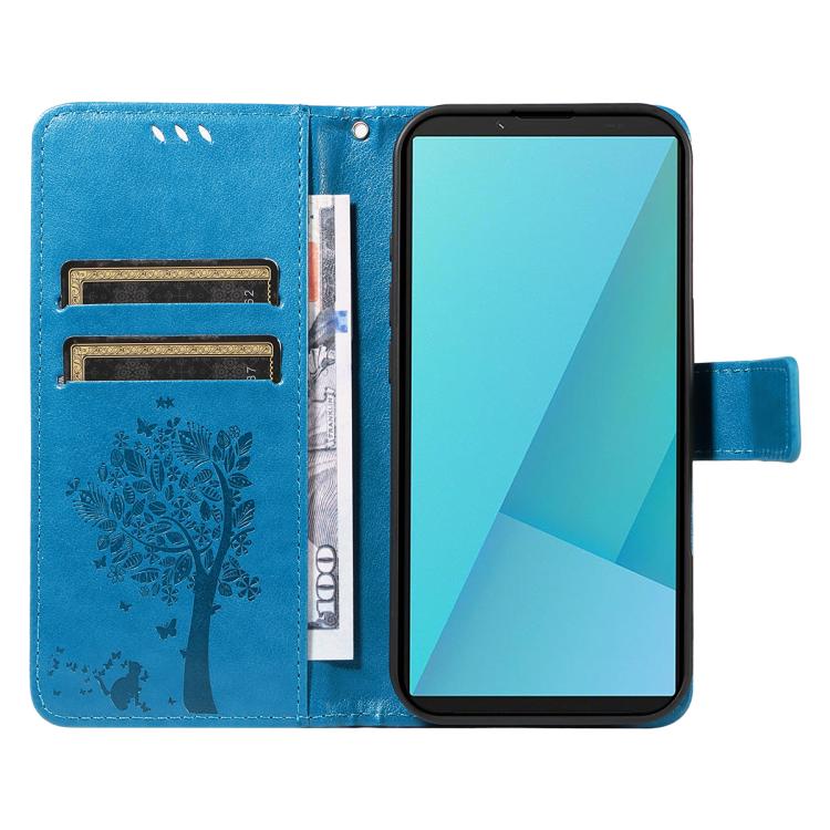 For Sony Xperia 10 VII Tree & Cat Embossed Pattern Flip Leather Phone Case